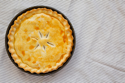 A Piece of Chicken Pot Pie, top view. Flat lay, overhead, from a, a Food & Drink Photo by LiudmylaChuhunova