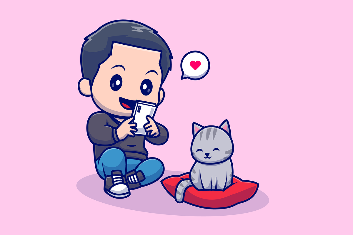 Cute Man Taking Picture Cat Cartoon, a Person Illustration by Catalyst Labs