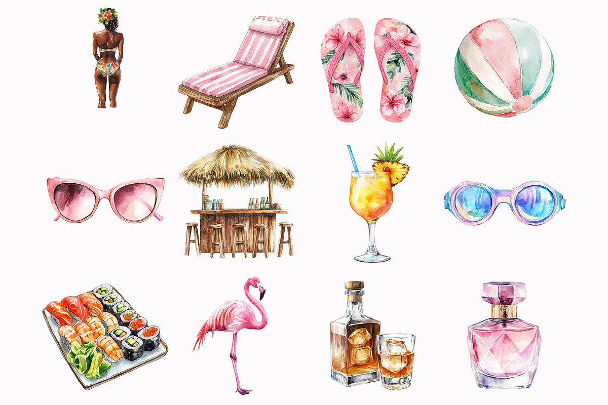 Watercolor Pool Party Clipart, an Illustration by Design Market (Photo 3 of 4)