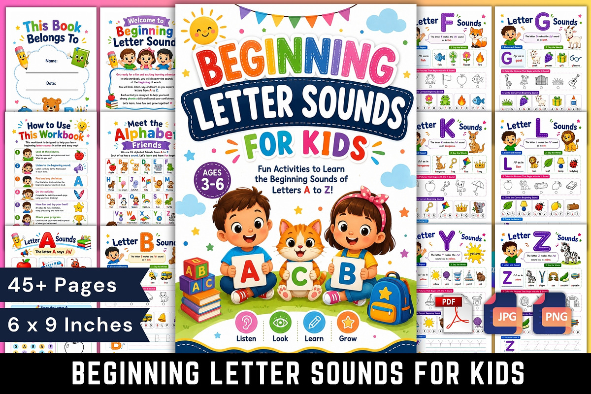 Beginning Letter Sounds for Kids, a Stationery Template by Designmela01 (Photo 1 of 6)