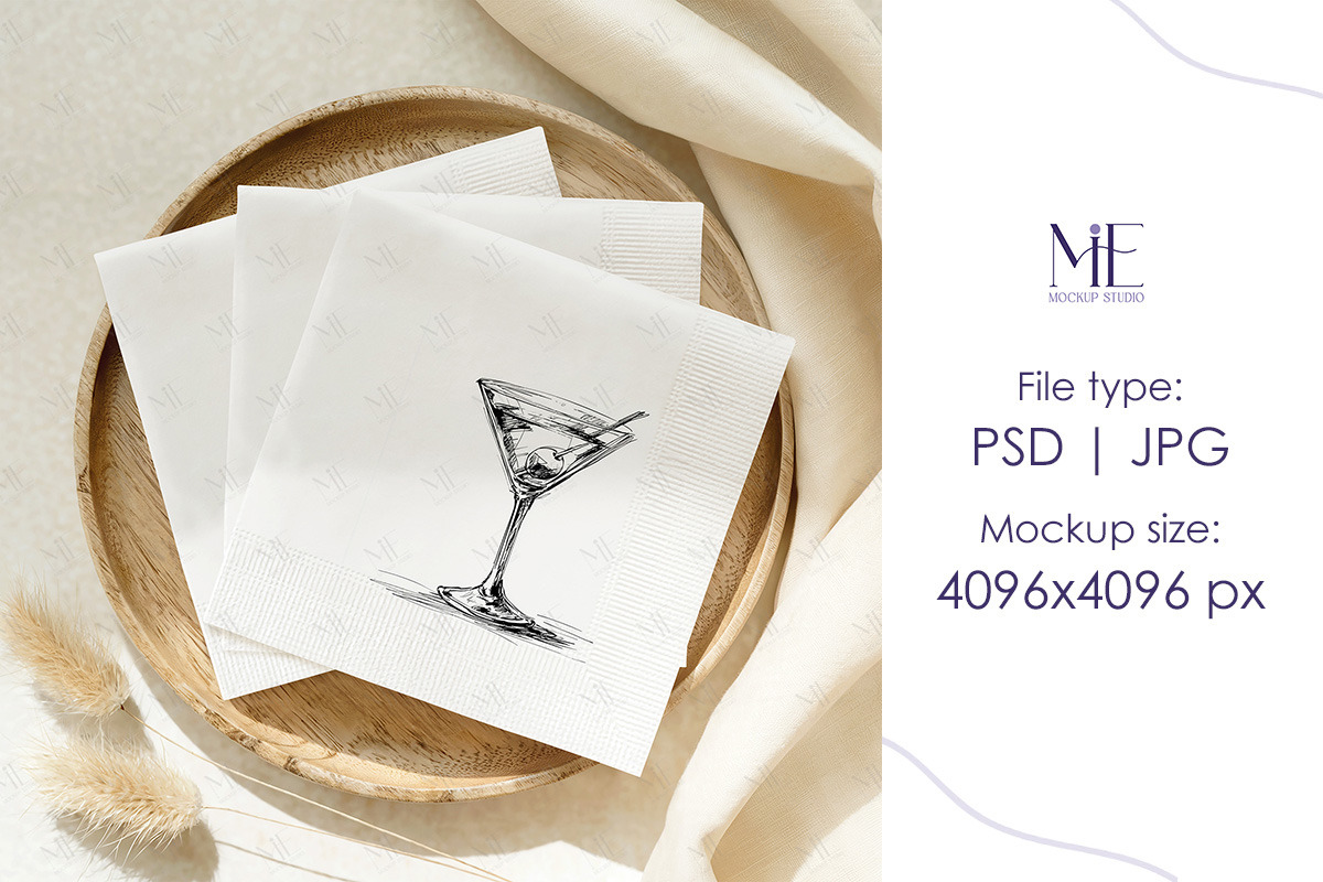 Cocktail Napkin Mockup, Paper Napkin, a Mockup by Mie Mockup Studio (Photo 5 of 7)