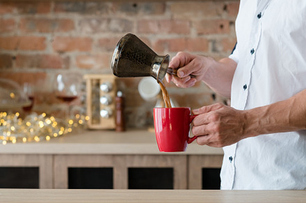 morning coffee time new day wake man, a Person Photo by Photo Drive Studio