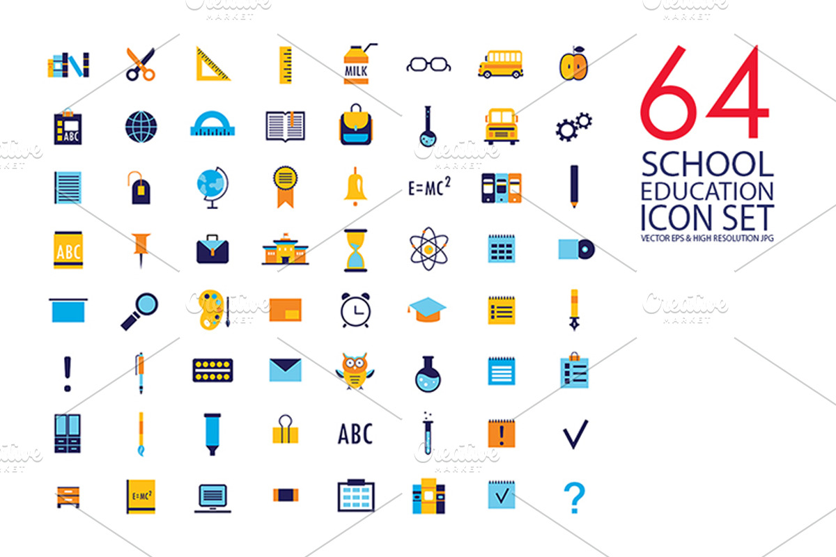 64 education & school flat icon set, an Outline Icon by Anttoniu