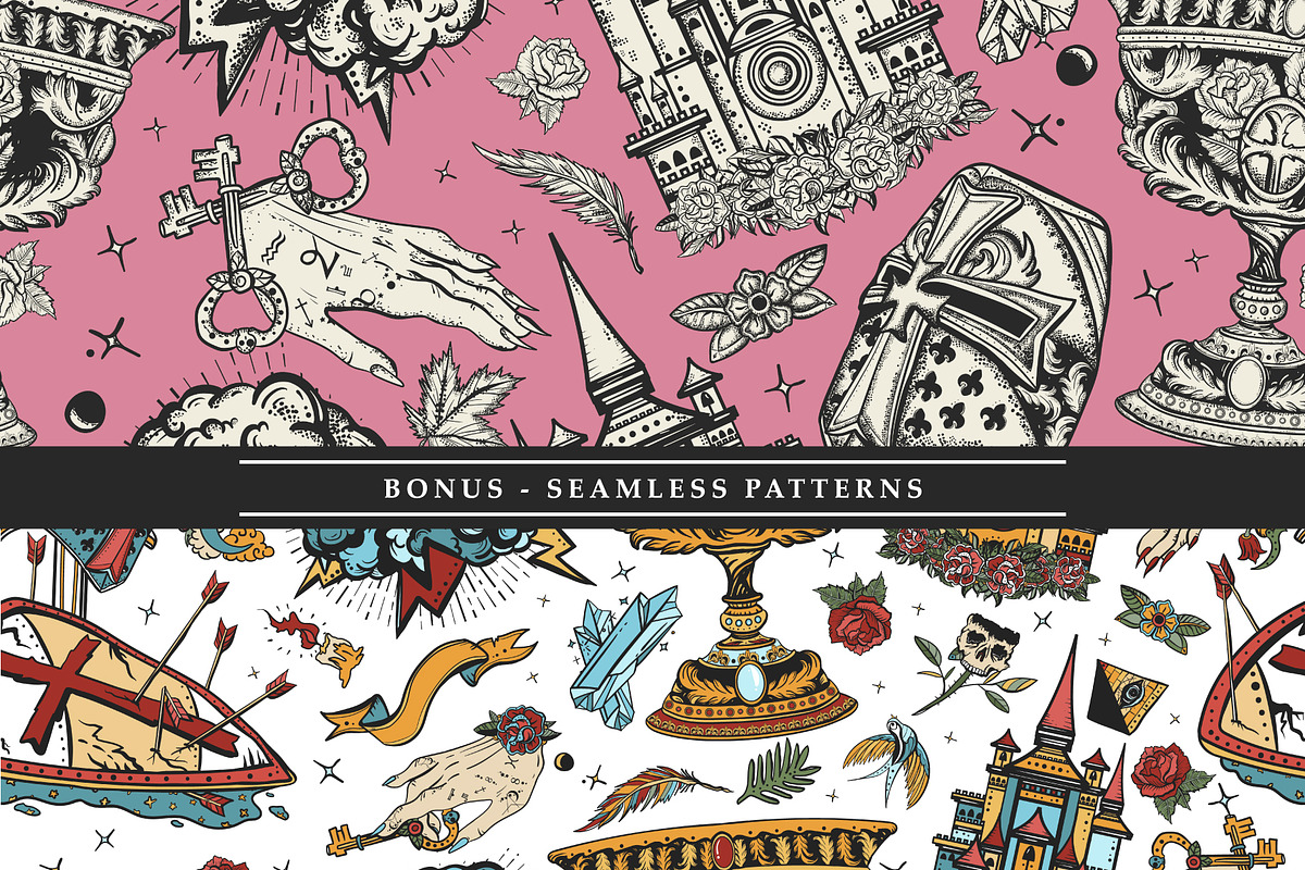 Middle Ages old school tattoo, a Background Graphic by intueri (Photo 5 of 7)