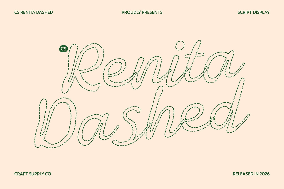 CS Renita Dashed, a Script Font by Craft Supply Co. (Photo 1 of 8)
