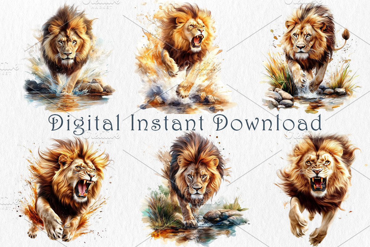 Watercolor Lion Clipart Set, an Animal Illustration by GalaDesign03 (Photo 3 of 7)