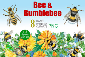 Watercolor bees and bumblebees, an Animal Illustration by Watercolor fantasy
