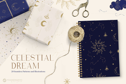 Celestial Patterns & Illustrations, a Pattern Graphic by Youandigraphics