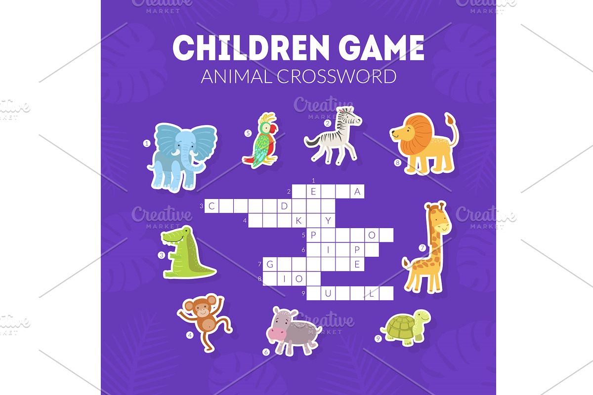 Animal Crossword, Childrens, an Animal Illustration by TopVectors