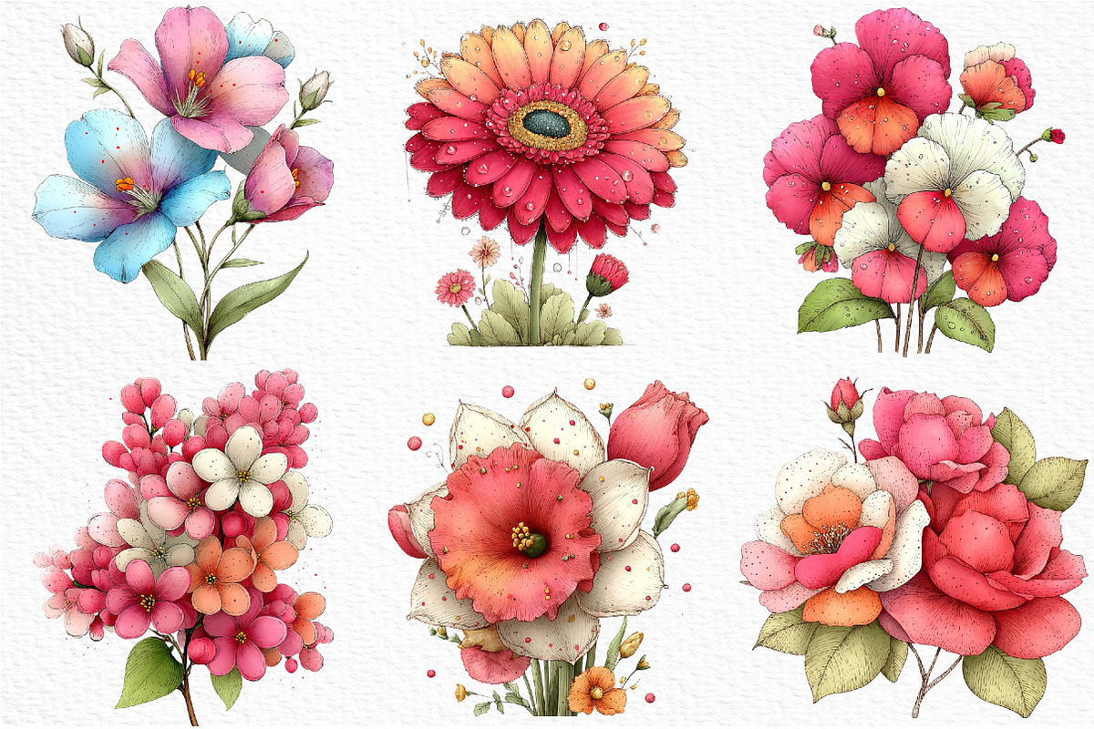 Whimsical Spring Flower Clipart, an Illustration by Craft Nest (Photo 5 of 11)