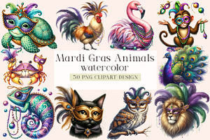 Mardi Gras Animals, an Illustration by DreamArtGraphic