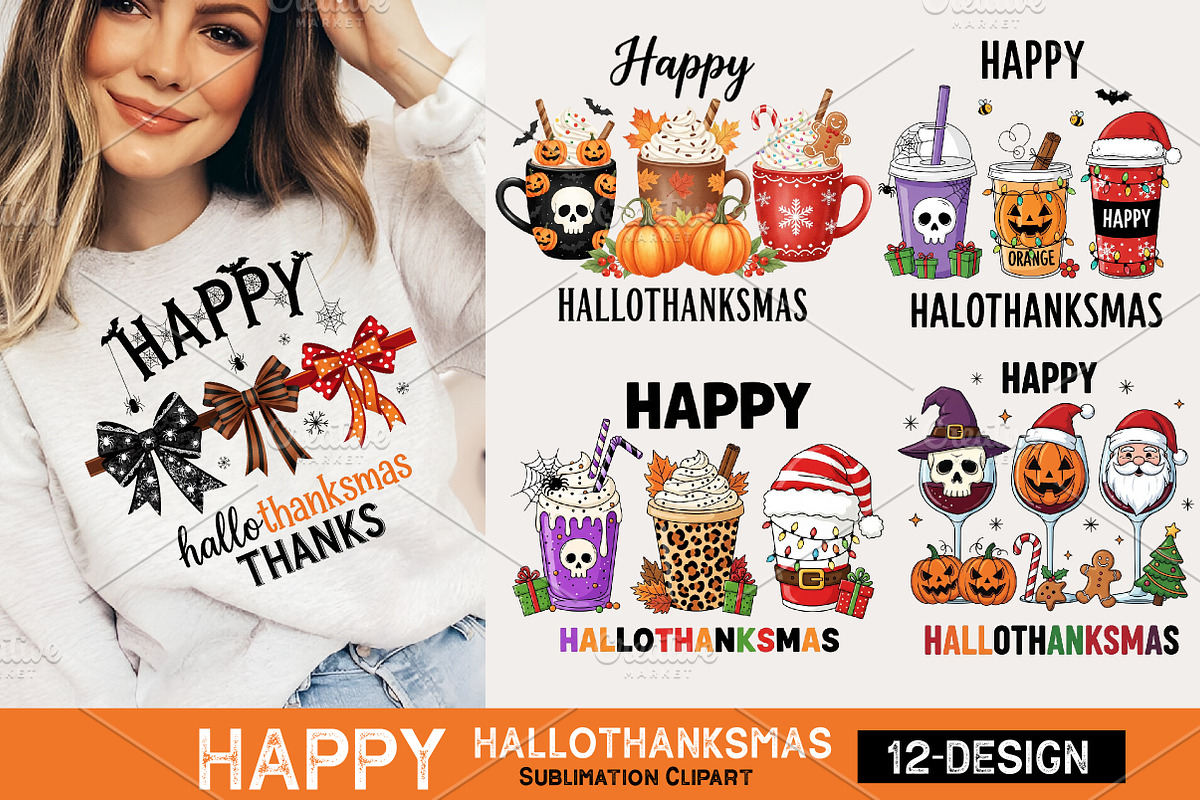 Happy HalloThankSmas, Bundle Clipart, an Illustration by CreationArt (Photo 1 of 3)