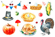Watercolor Happy Thanksgiving set., a Food Illustration by Vikeriya (Thumbnail 2 of 3)