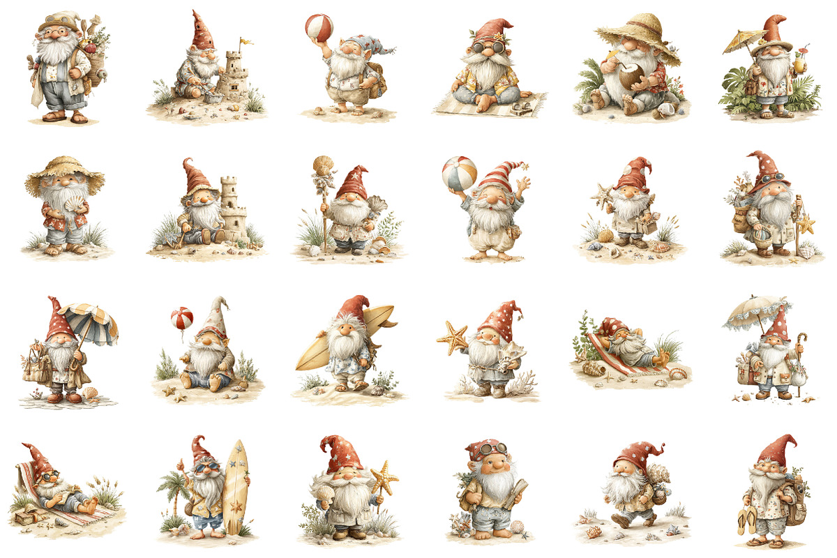 Whimsical Enjoy Beach Gnome Clipart, a Seasonal Illustration by designcity5 (Photo 2 of 5)