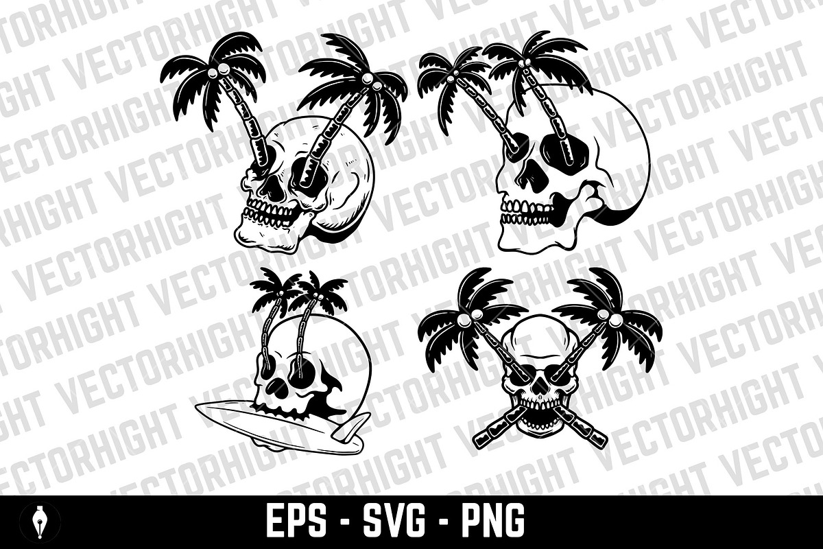 Illustration of skull with palm., a Sport Illustration by Vectorhight