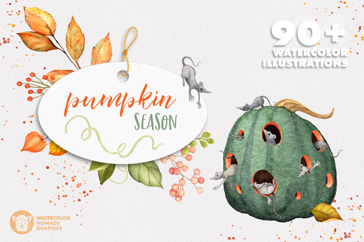 Pumpkin Season Watercolor Collection, an Illustration by Watercolor Nomads (Photo 1 of 6)