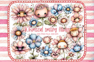 whimsical smiling flower clipart, an Illustration by Designworld
