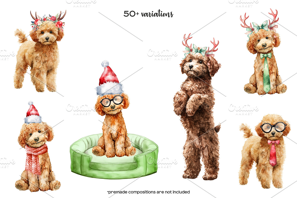 Watercolor Christmas toy poodle set, an Animal Illustration by Art and Funny (Photo 4 of 6)