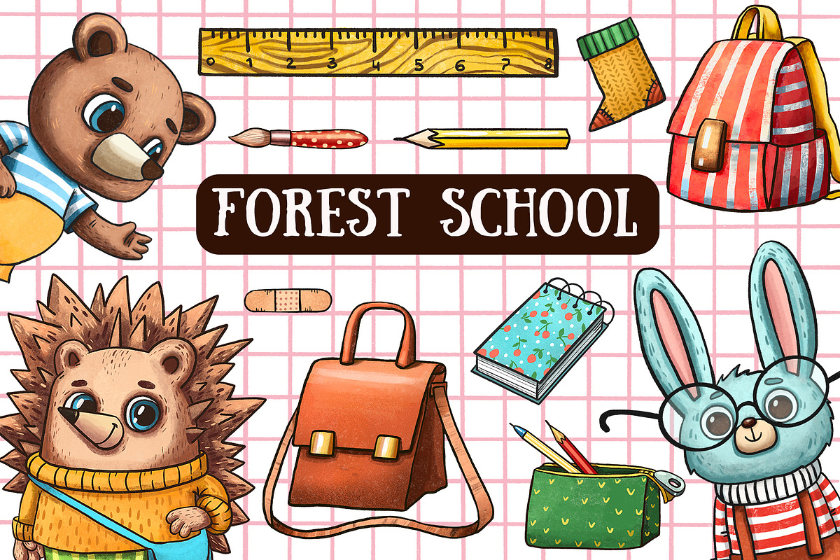 Forest School - Clip Art Set, an Animal Illustration by Mashamashastu (Photo 1 of 9)