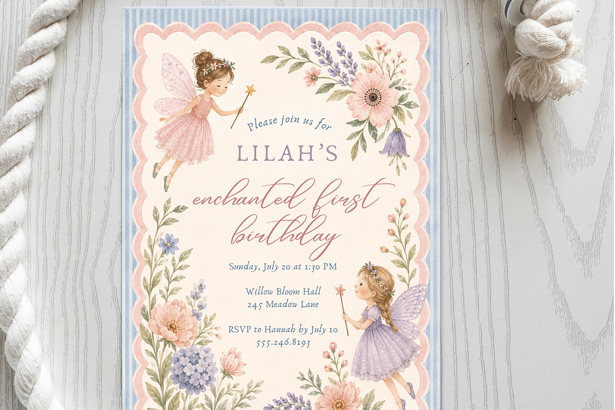Fairy First Birthday Invitation, an Invitation Template by heynomi (Photo 12 of 18)