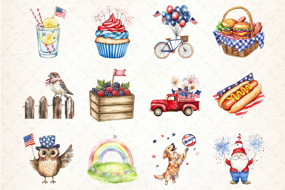 Watercolor 4th of July Png, an Illustration by DreamCafeArt (Photo 3 of 5)