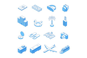 Isometric line travel icons. 3d line, an Illustration by Valerie Bodnar