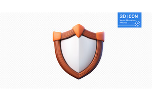 3D shield icon design with wooden, an Object Illustration by ZinetroN