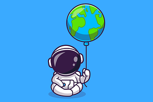 Cute Astronaut Sitting With Earth