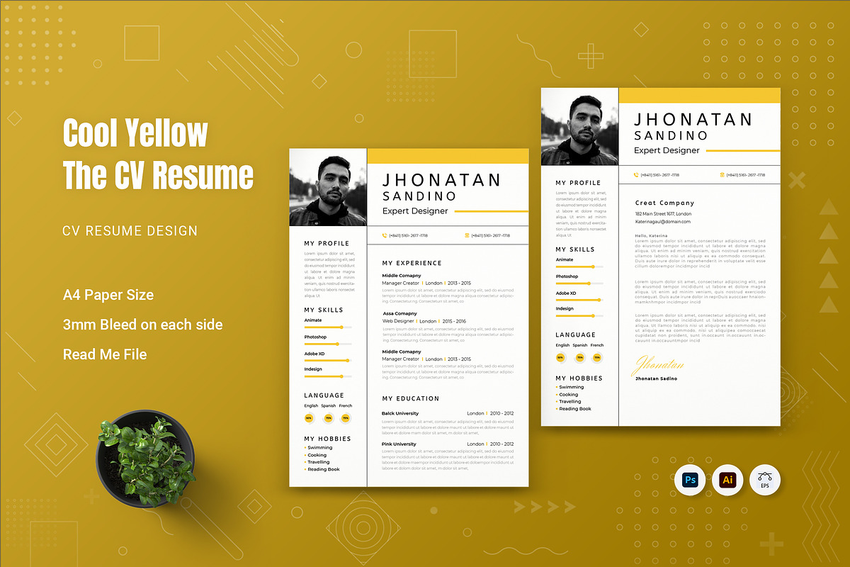 Cool Yellow CV Resume, a Resume Template by Fannan Studio (Photo 1 of 2)