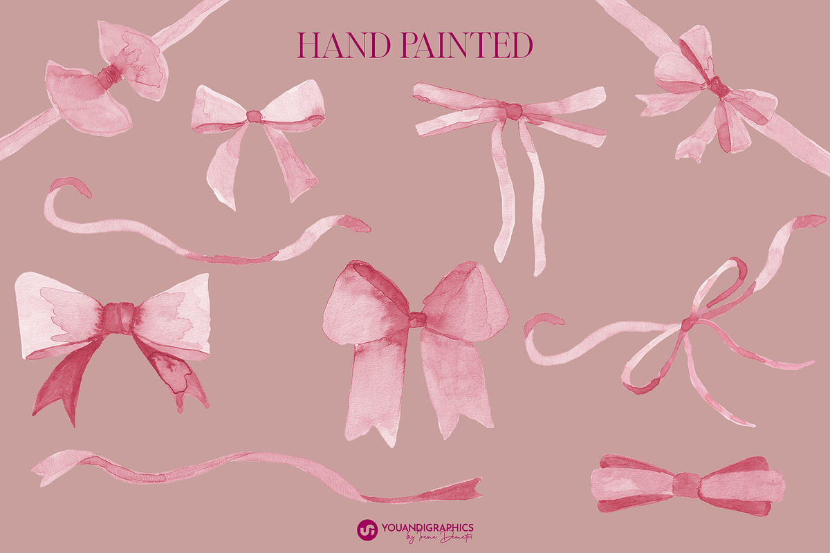 Watercolor Bows Patterns & Elements, a Graphic by Youandigraphics