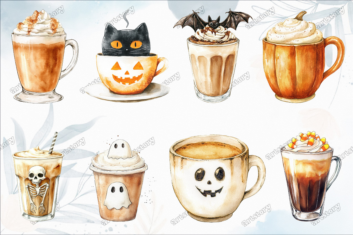 Halloween Coffee Latte Clipart Bundl, an Illustration by designcity5 (Photo 3 of 5)