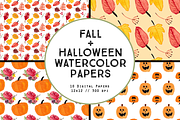 Watercolor Fall Halloween Papers, a Pattern Graphic by Emerald & Ivy Studios (Thumbnail 1 of 2)