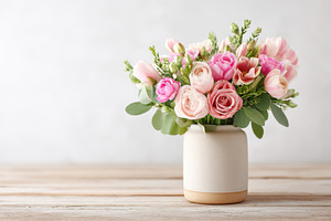 Pink carnation bouquet in white pot, a Nature Photo by AlyaAnd