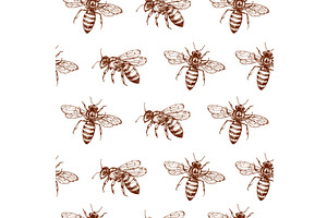 Honey bee seamless pattern. Vintage, a Background Graphic by Valerie Bodnar