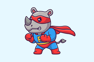 Cute Rhino Super Hero Cartoon, an Animal Illustration by Catalyst Labs