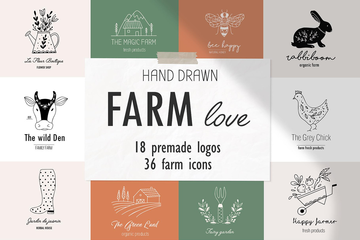 Farm love - premade logos set, a Branding & Logo Template by Alisovna (Photo 1 of 12)