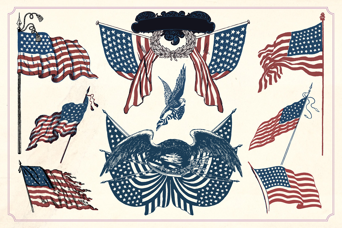Vintage 4th of July illustrations, a Seasonal Illustration by Mr Vintage (Photo 2 of 7)