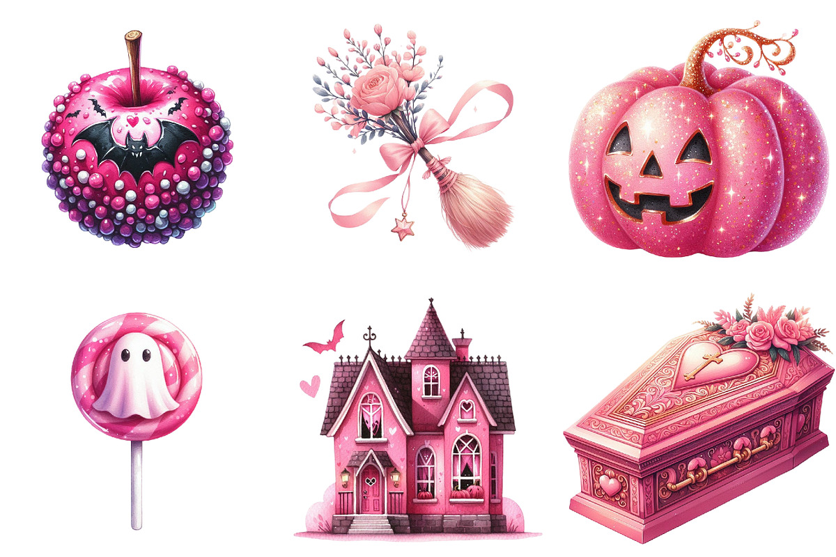 Charm Pink Halloween Clipart, an Illustration by Watercolor design (Photo 3 of 4)
