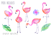 Watercolor Tropical Flamingo Clipart, an Illustration by PaperSphinx (Thumbnail 2 of 3)