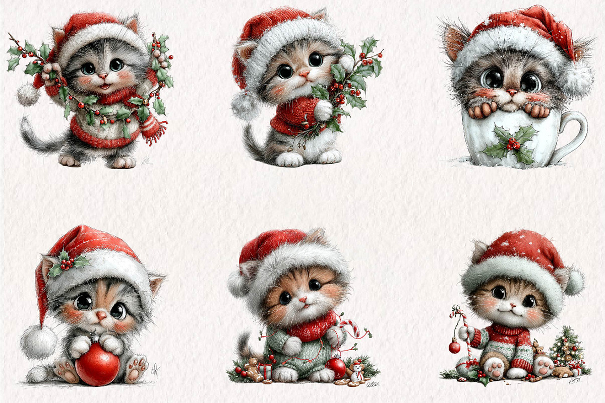 Jolly Christmas Kitten Clipart, a Seasonal Illustration by CreationArt (Photo 2 of 7)