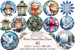 Winter Stained Glass Clipart