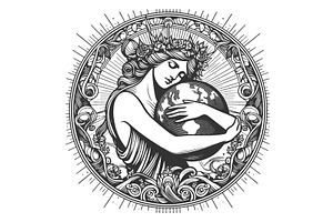 Goddess Embracing Earth Art Nouveau