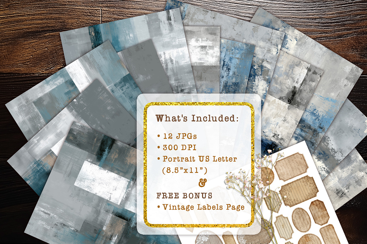 Blue Gray Abstract Digital Scrapbook, a Background Graphic by V Design Creator (Photo 7 of 12)