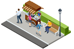 Isometric street coffee cart with, a Food Illustration by Golden Sikorka