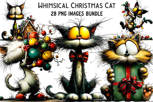 Whimsical Christmas Cat Clipart, an Illustration by Craft Nest