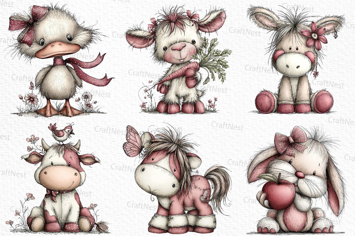 Whimsical Farm Animal Clipart Bundle, an Illustration by Craft Nest (Photo 6 of 6)