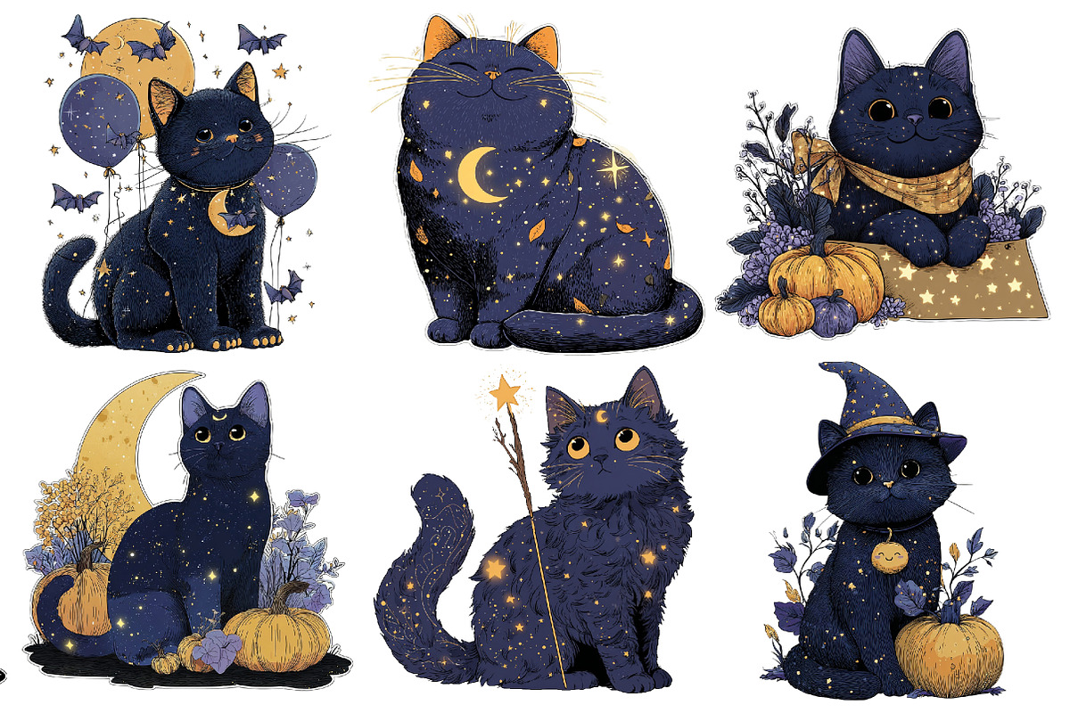 Whimsical Halloween Black Cat PNG, a Seasonal Illustration by Creative Art (Photo 2 of 7)
