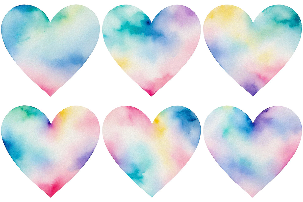 Multicolor Watercolor Hearts, an Object Graphic by Julie Campbell (Photo 2 of 4)