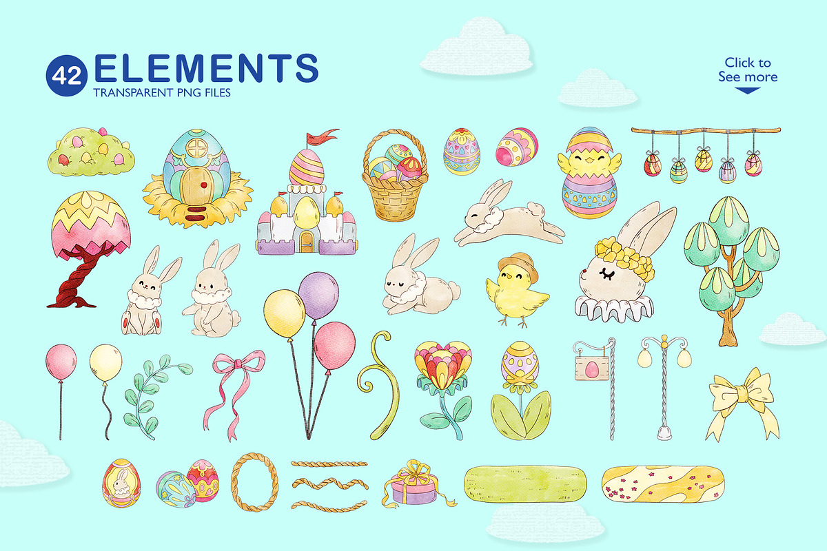 Bunny Easterland – Watercolor Easter, an Animal Illustration by CreativeValuation (Photo 3 of 11)