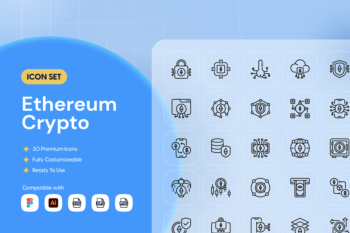 Ethereum Crypto Icon Set, an Outline Icon by Nathaya Studio (Photo 1 of 2)